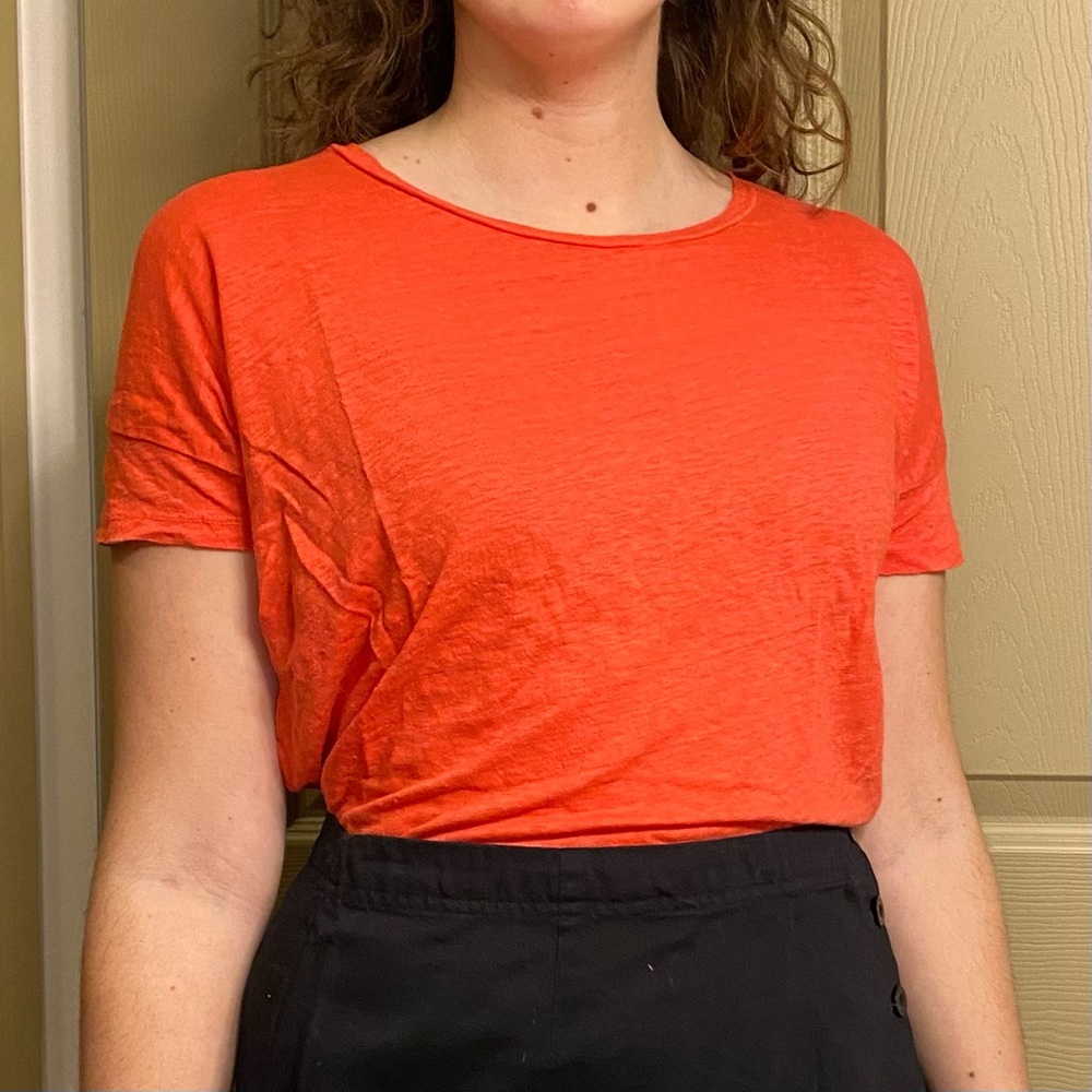 J Crew 100% Linen red t-shirt size XS